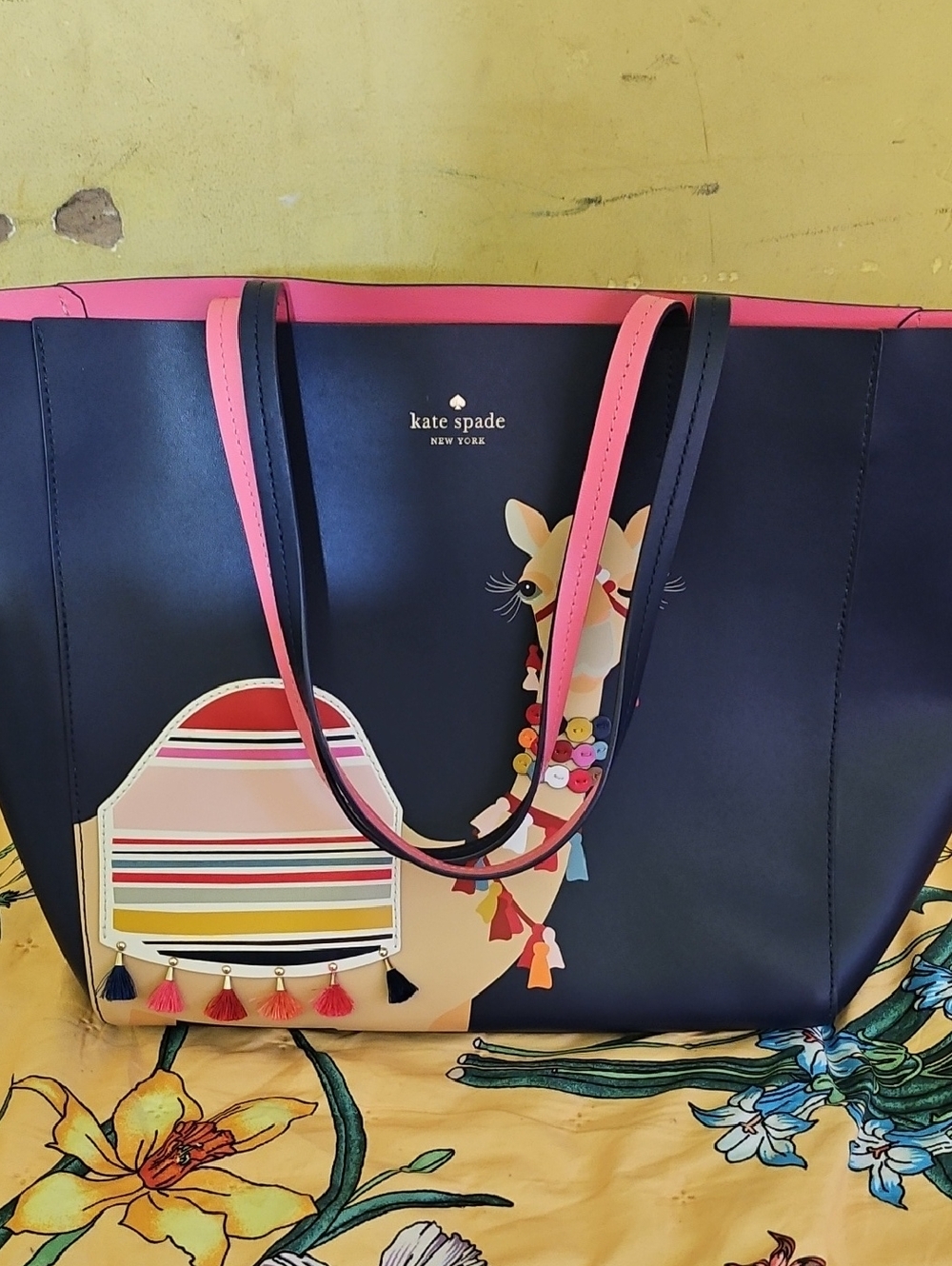 kate spade Navy & Pink Camel Graphic Tote. Vintage. Hard To Find.  No Zip Closer